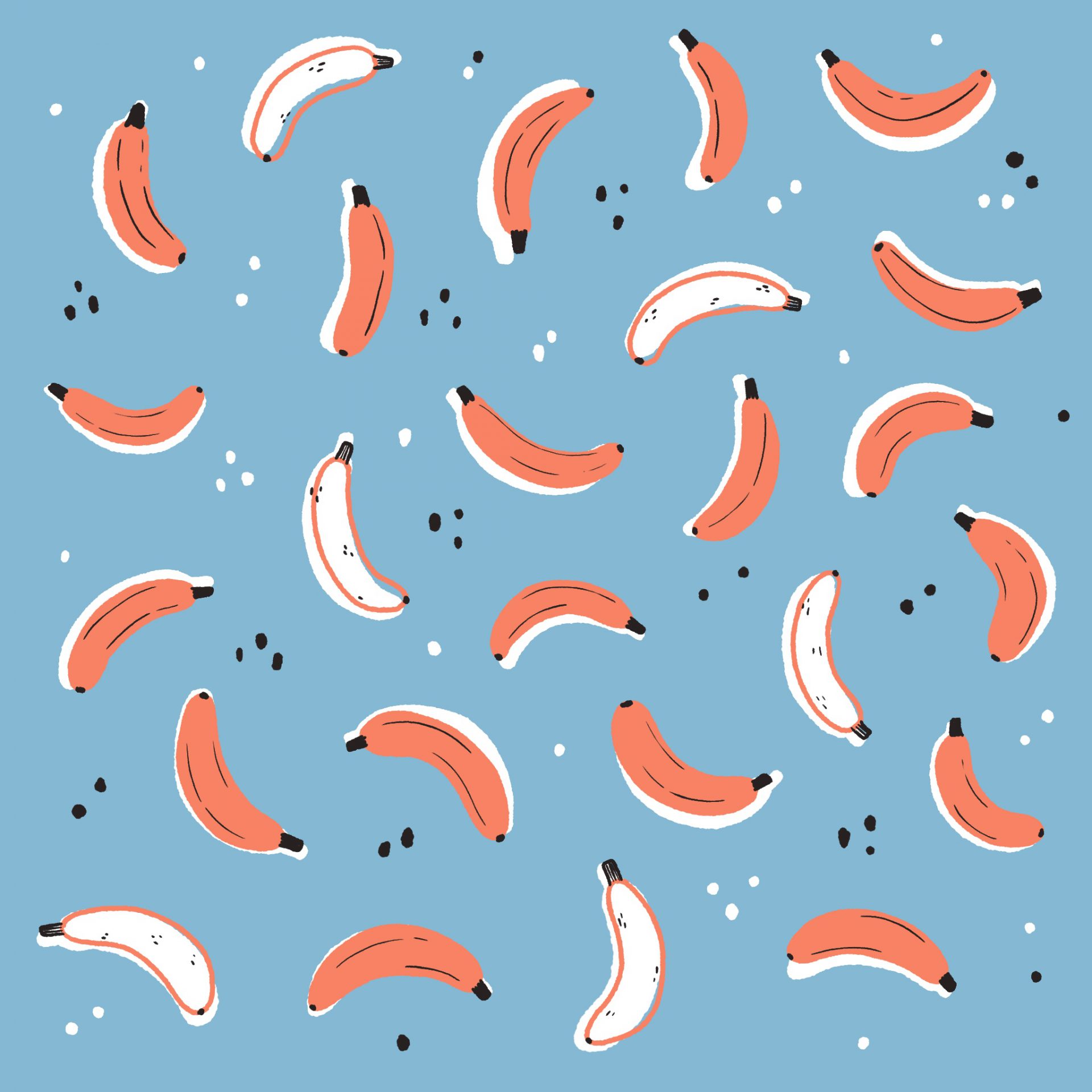 An illustrated blue and orange banana pattern