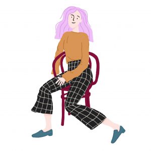 Illustration of a fashionable woman sitting on a chair