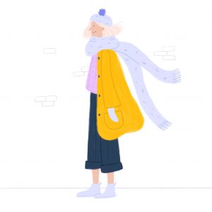 an illustration of a woman dressed for winter