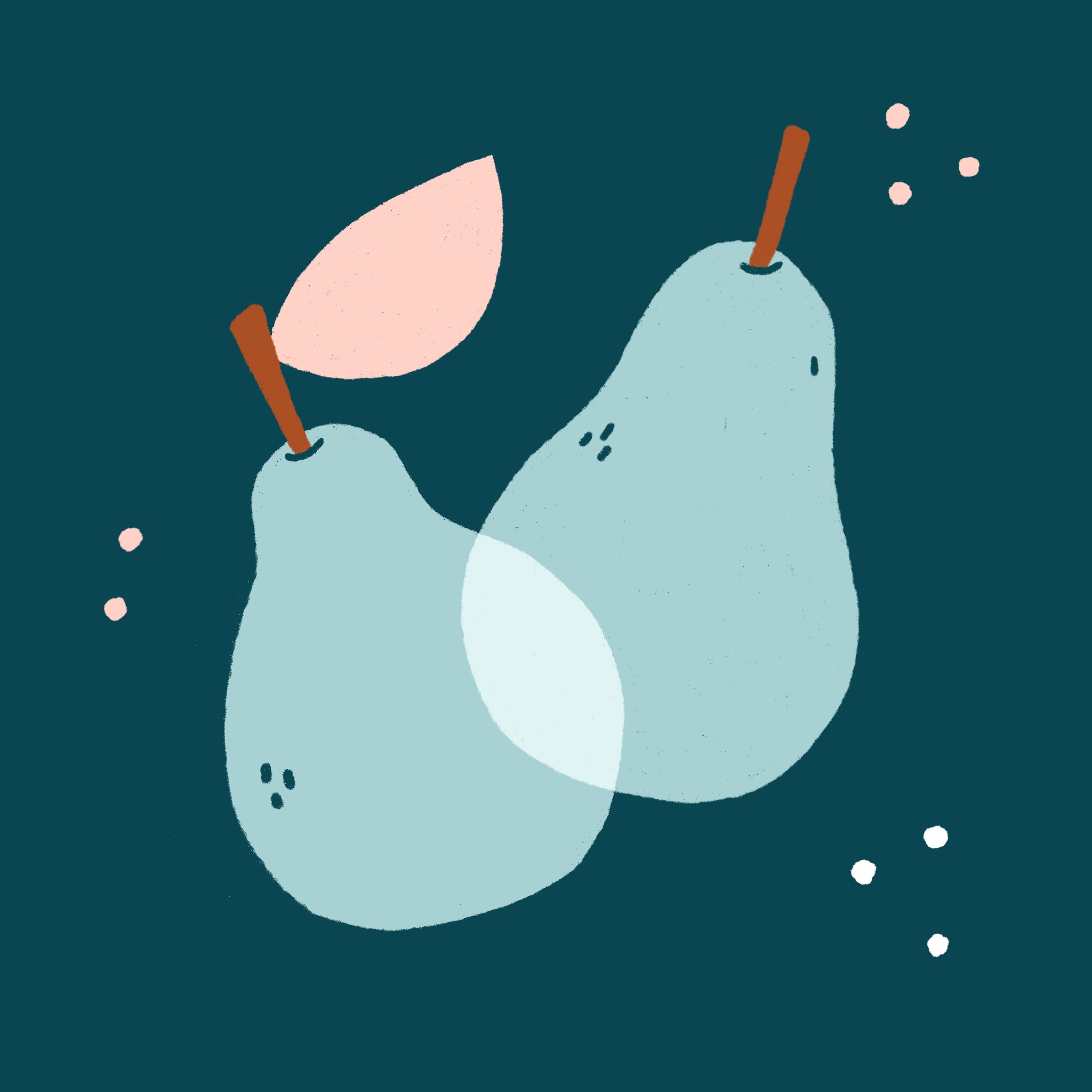 An illustration of two blue pears