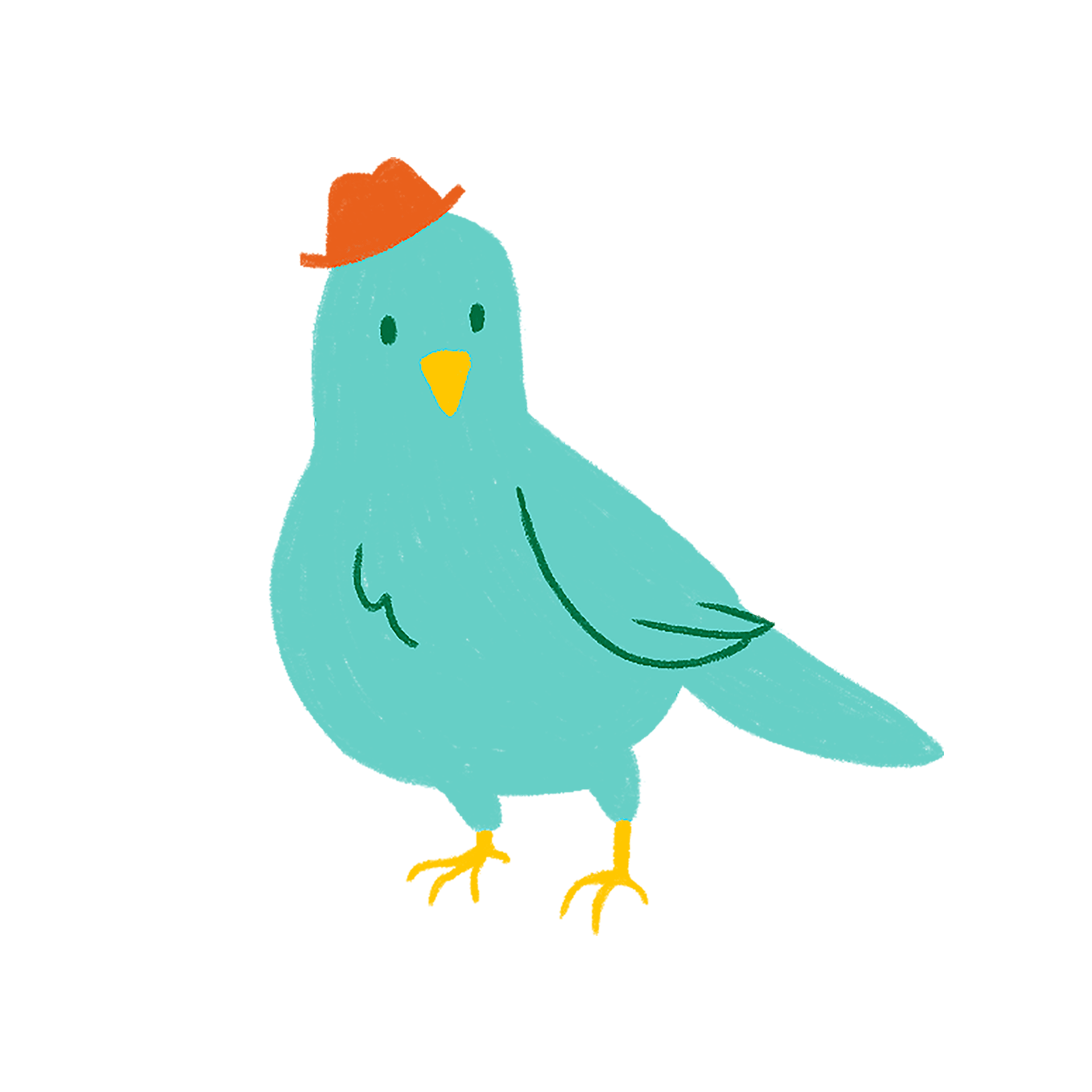 An illustration of a blue bird with a red hat on