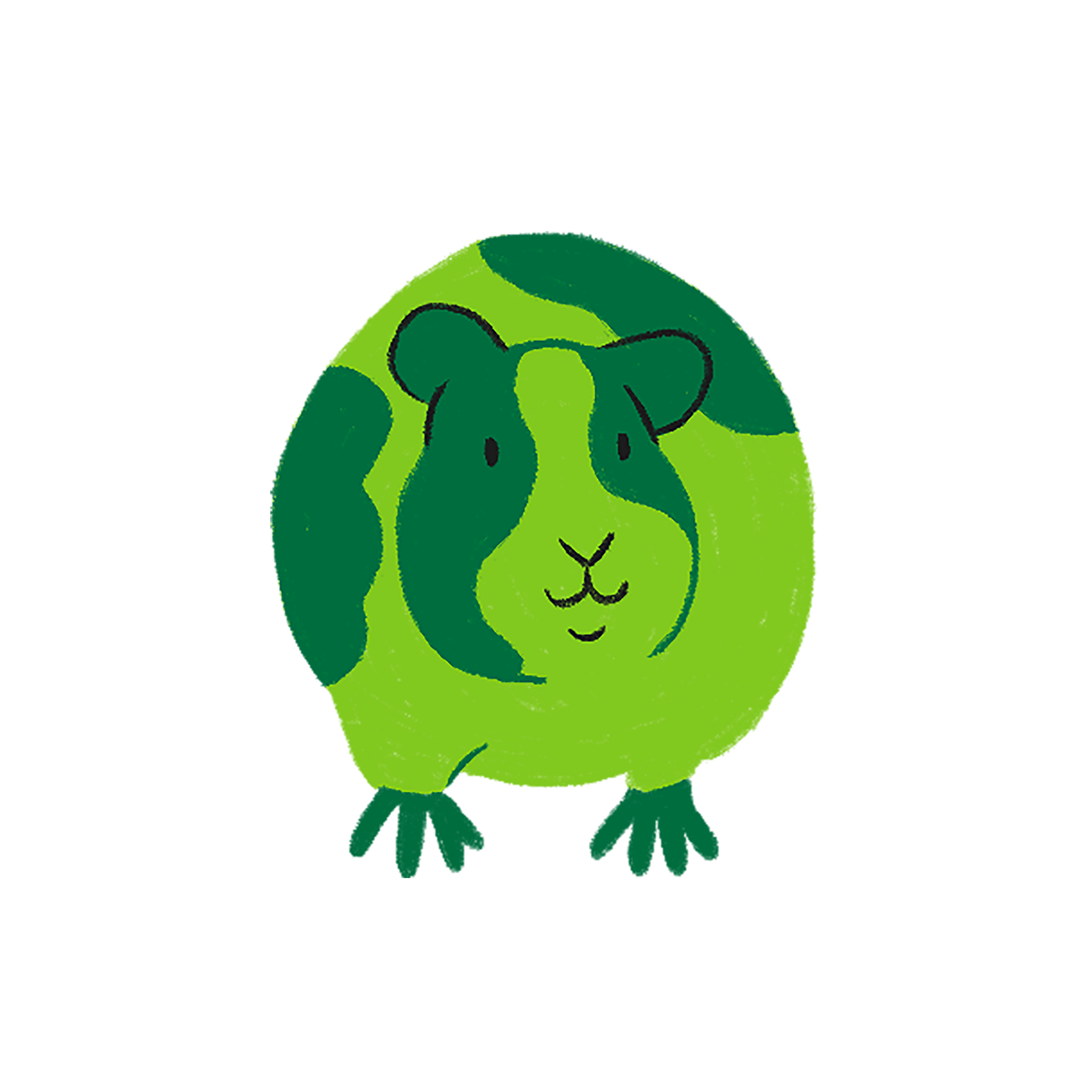 An illustration of a green guinea pig standingon two little feet