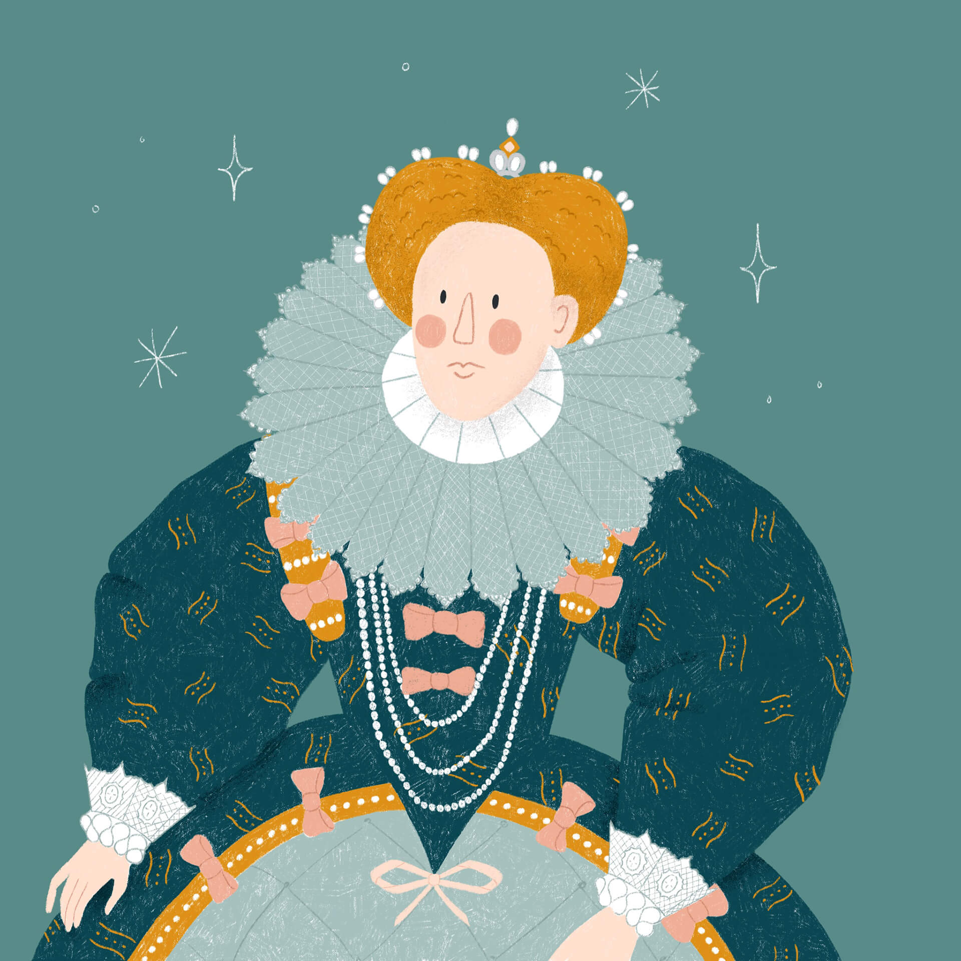 An illustrated portrait of Queen Elizabeth II