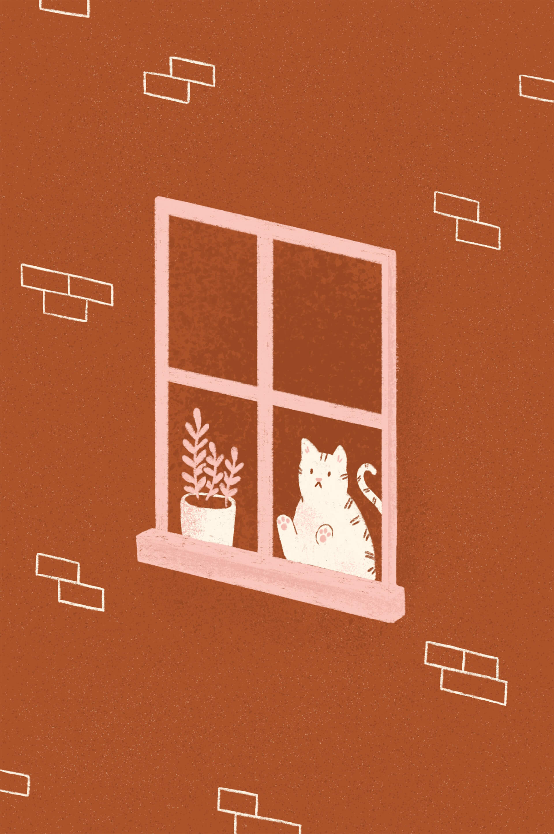 A little cat presses its paw against a window