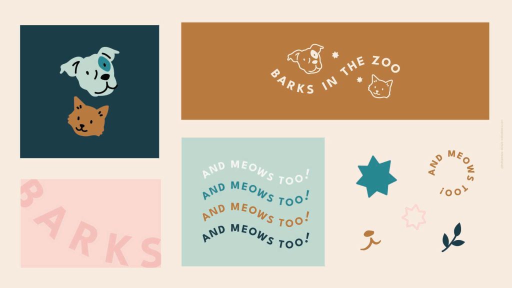 Brand elements for Barks in the Zoo pet supply store