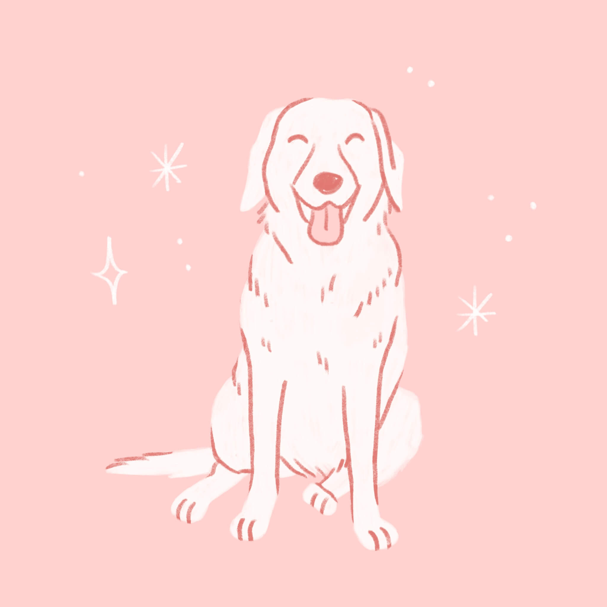 An illustration of a pink Labrador Retriever dog smiling and sitting with its tongue out