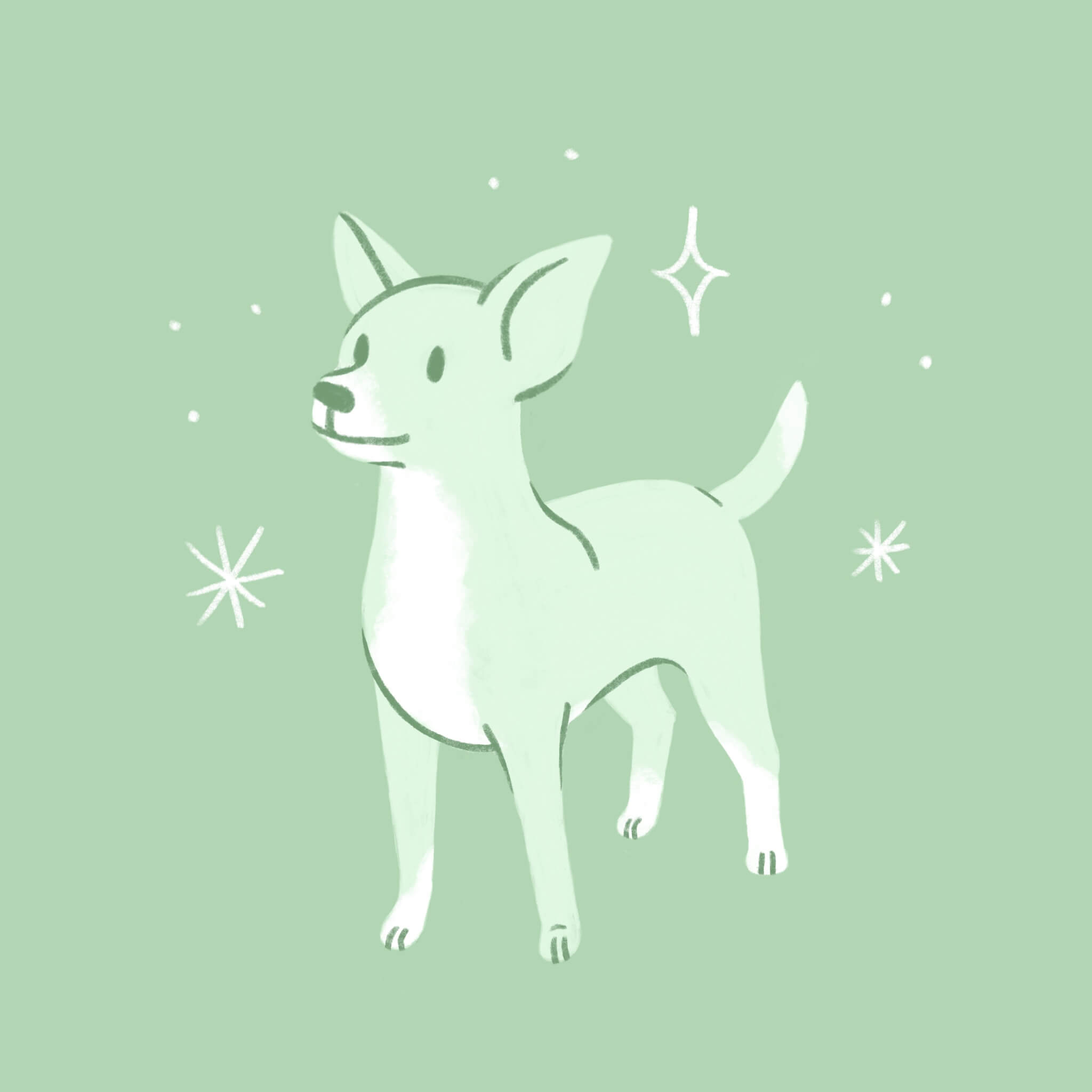 An illustration of a green Chihuahua dog