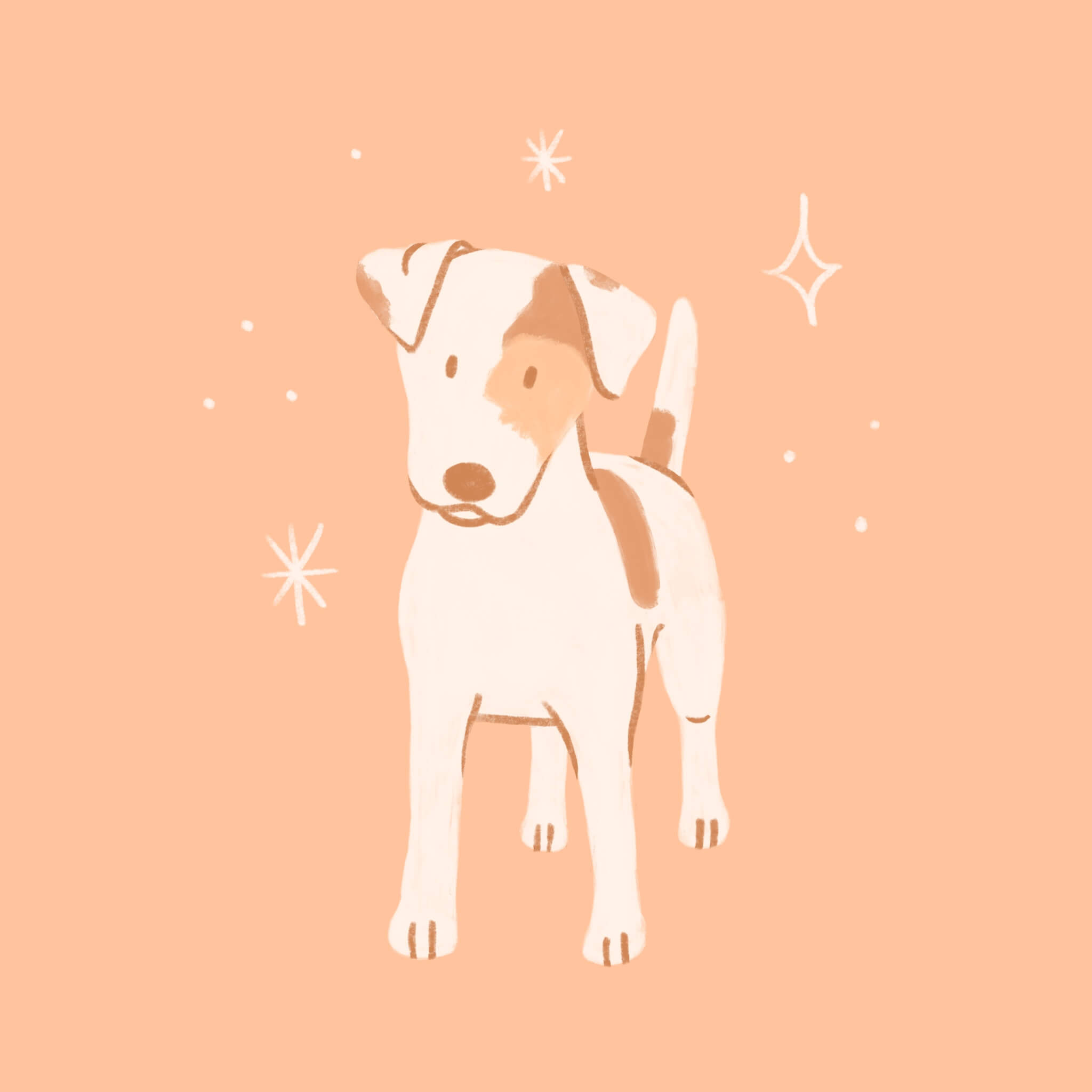 An illustration of a peachy coloured Jack Russell Terrier dog