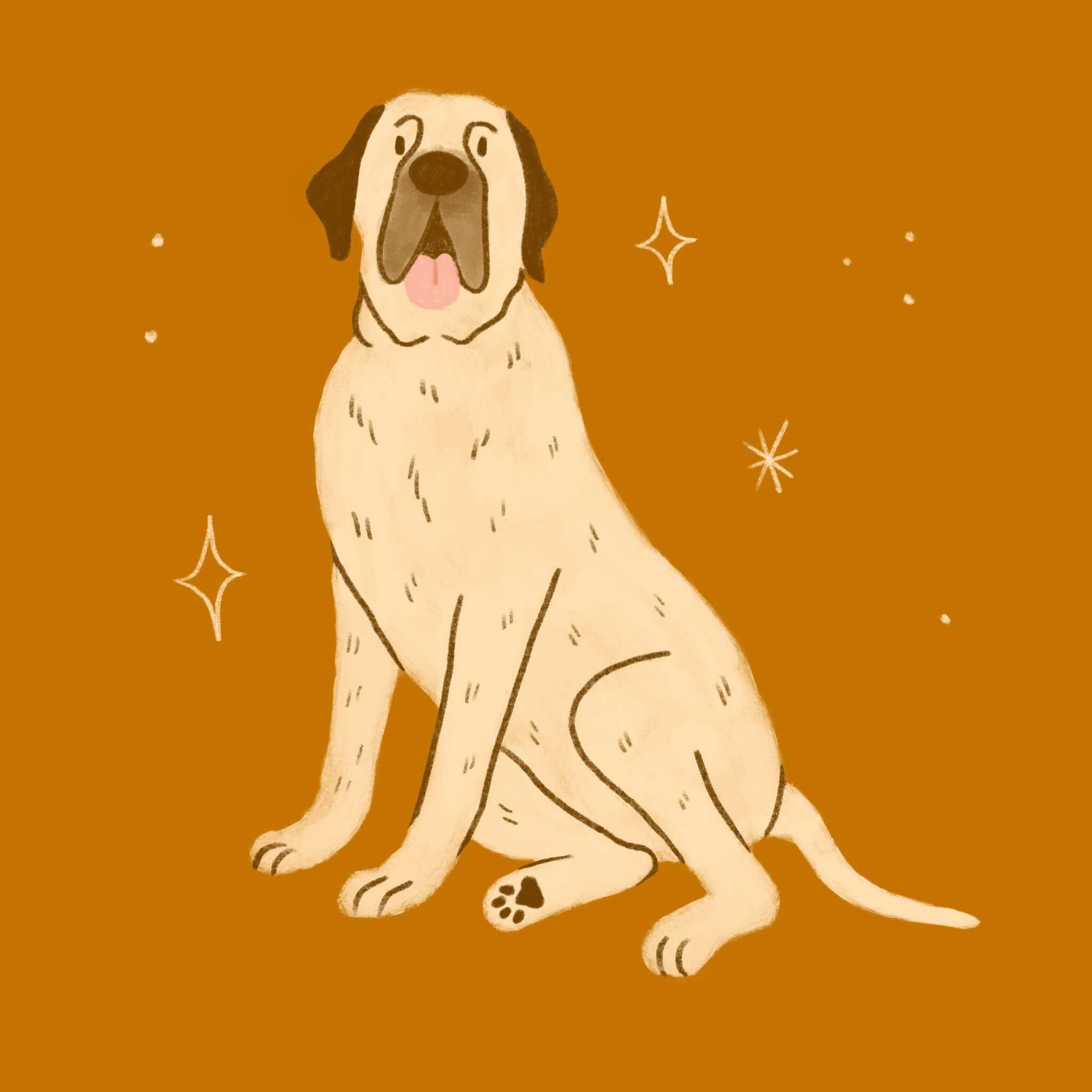 An illustration of an orange Mastiff dog